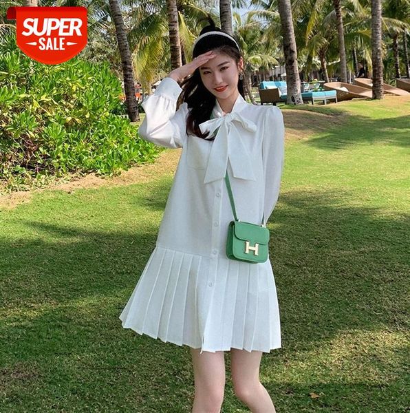 

you at the same table japanese lady style pleated white shirt dress mid-length first love skirt #4e2x, Black;gray