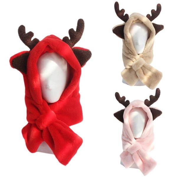 

scarves soft plush feel hat children winter warm hooded scarf cozy party costume, Blue;gray