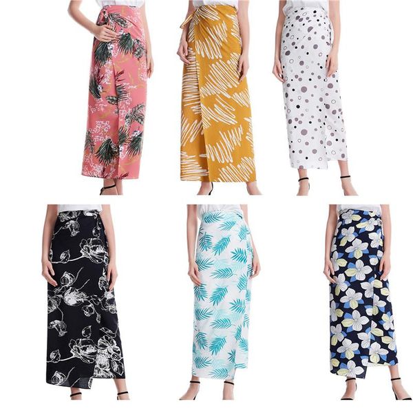 

skirts women ladies chiffon boho beach wrap maxi split skirt summer long, Black