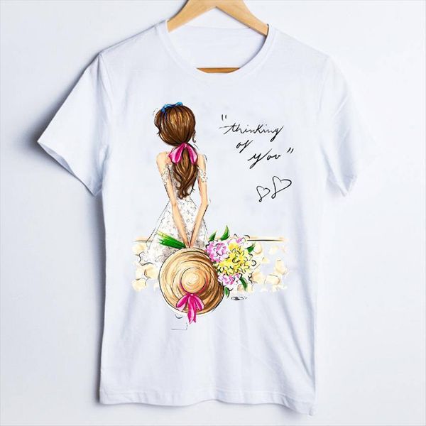 

tees print flower love girl womens t shirts cute printing style 90s clothes lady clothing shirt, White