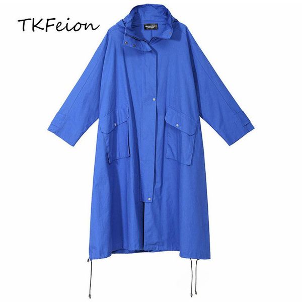 

women's trench coats autumn winter womens long 2021 fashion ladies loose blue,apricot,black color with hats female hooded overcoat, Tan;black