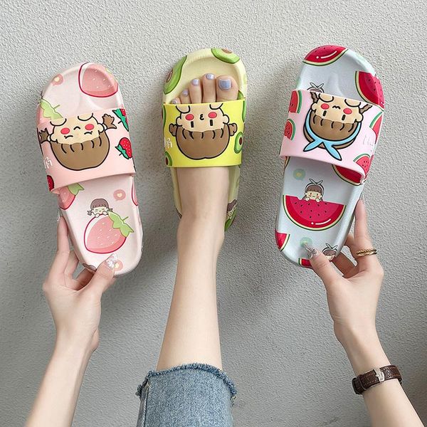 

summer cartoon women slippers female cute outdoor ladies sandals home house shoes slides flat non-slip beach, Black