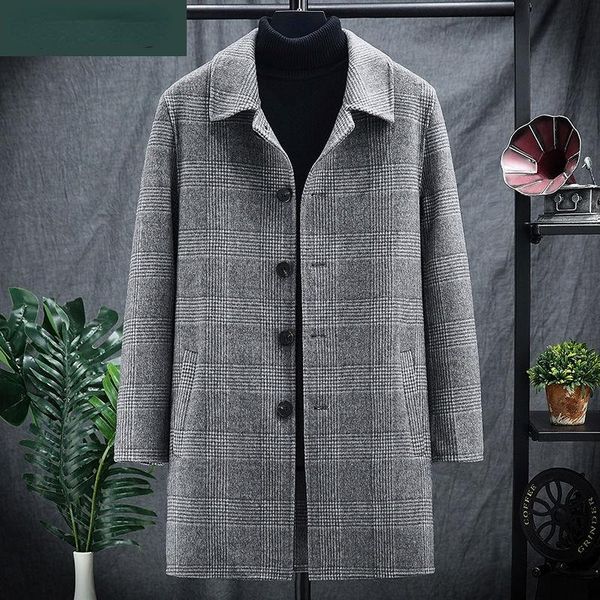 

men's wool & blends autumn 2022 winter casual plaid trench coat male vintage thick business windbreaker woolen jacket b425, Black