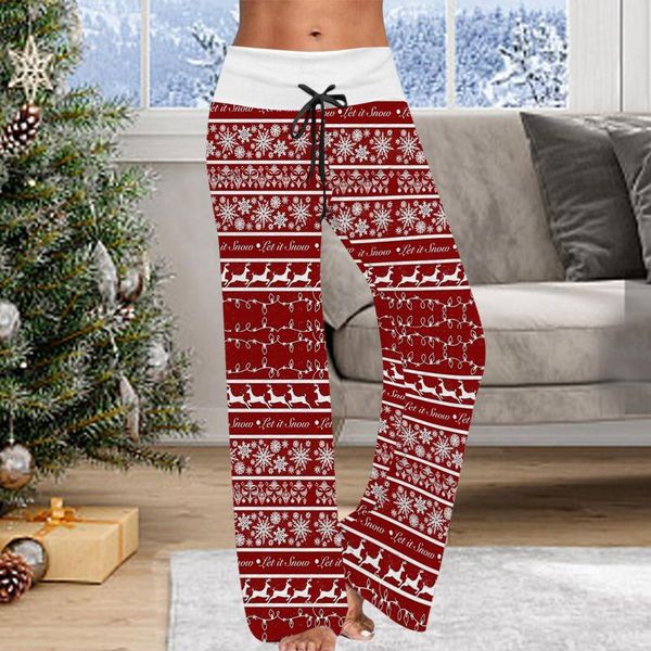 

running pants women's christmas causal exercise yuga loose print mid waist drawstring long wide leg sports, Black;blue