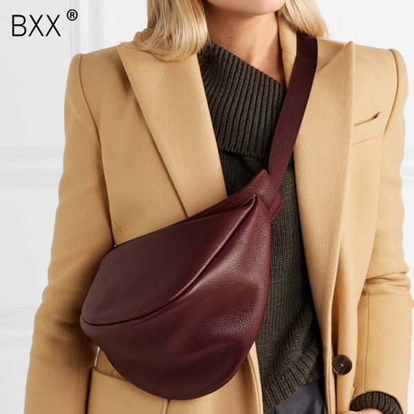 

totes [super seabob] 2021 spring woman wine red black color wide single strap zipper half moon pu leather chestbag all match li812