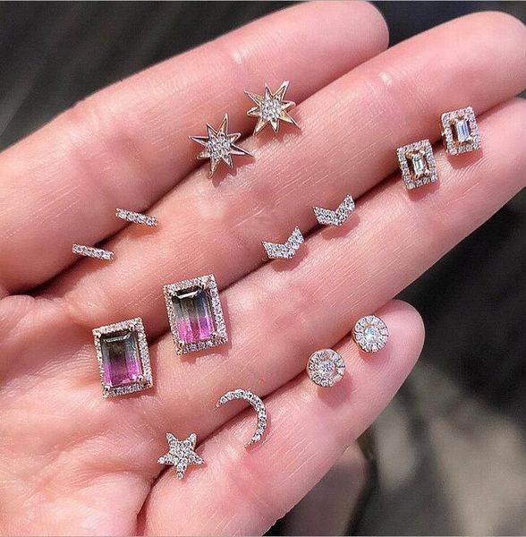 

stud vintage crystal earrings set for women bohemian fashion moon female bijoux boho brincos accessories mujer jewelry, Golden;silver