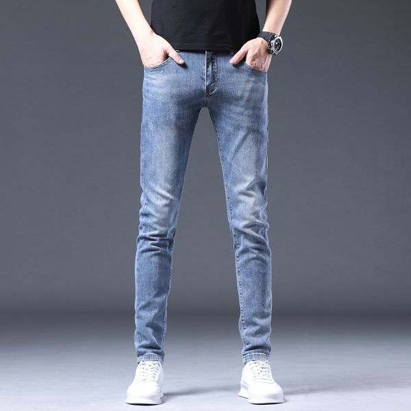 

fashion jeans casual pants men's slim 2021 summer thin loose straight korean version, Blue