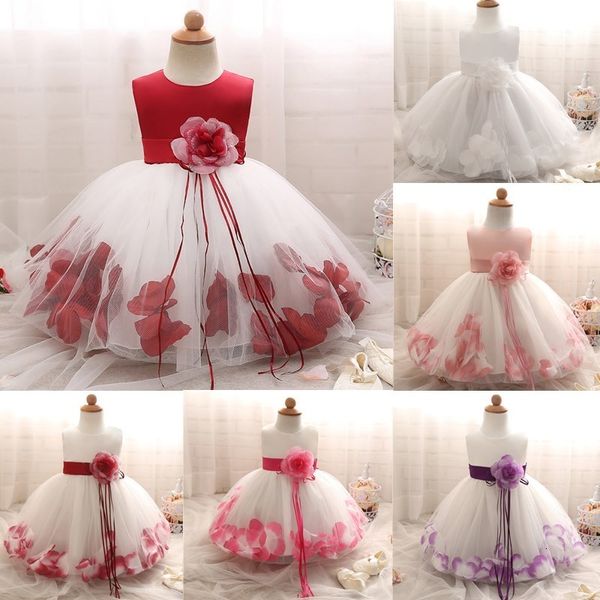 

girl's dresses lace flower wedding girls christening cake for party occasion kids 1 year baby girl birthday dress 1027, Red;yellow
