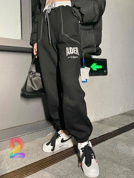 

sweatpants oversized men's women's contrast high-waist track pants adererror fashion casual drawstring trousers, Black