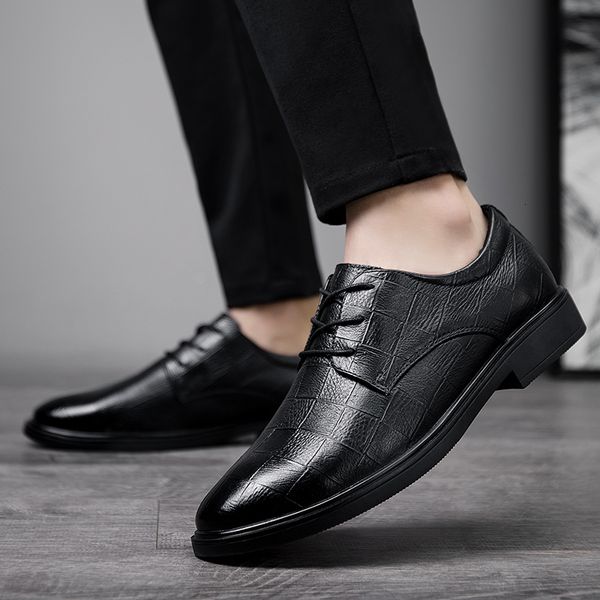 

dress shoes 2021fashion men lace up oxford genuine leather business office party oxfords formal wedding footwear vi0y, Black