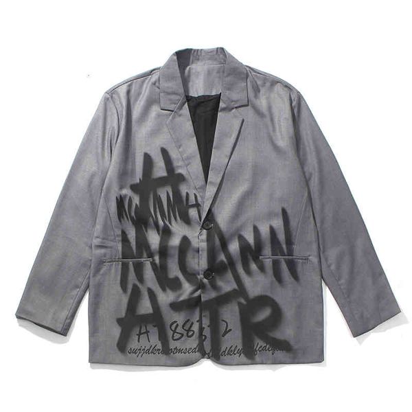 

men's jackets harajuku letter painted blazer male and female jacket loose single breasted oversize suit streetwear casual v neck bomber, Black;brown