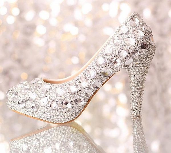 

dress shoes 2021 ilver rhinestone fashion bridal women high heels crystal wedding woman platforms party prom pumps, Black