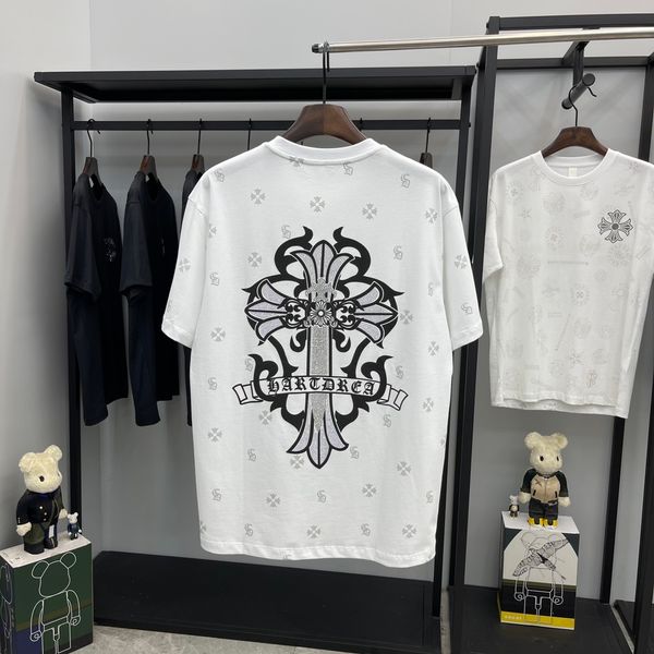 

chao brand 21 summer new ch croman sanskrit cross back drill large health short sleeve t-shirt, White;black