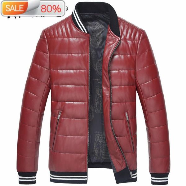 

men's leather & faux 2021 winter duck down jacket men sheepskin coat korean fashion baseball jackets veste homme 15z1507 yy294, Black