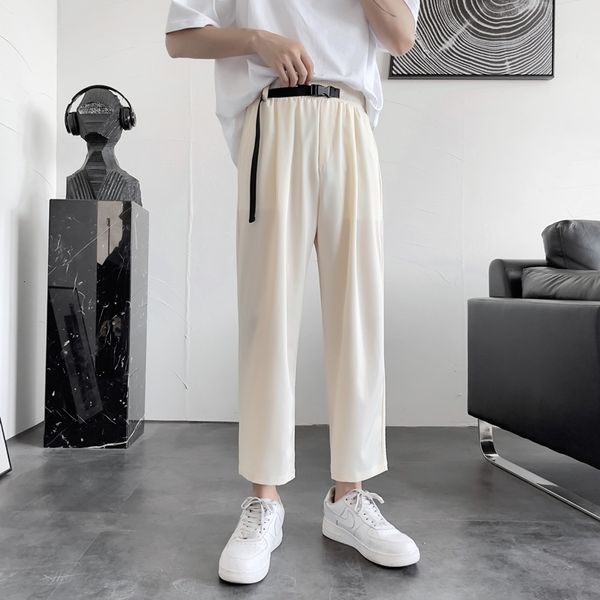 

men's pants summer thin casual fashion apricot black suit men korean loose straight-leg dress mens wide-leg xov6