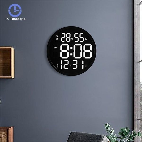 Grande numero di LED Orologio da parete digitale intelligente Visualizzazione della temperatura e dell'umidità Design moderno elettronico Decorazione domestica 211110