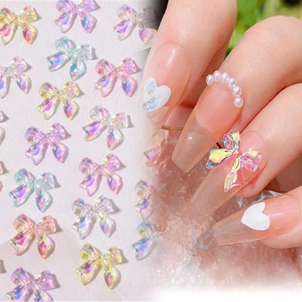 

nail art decorations 50pcs 3d holographic butterfly charm rhinestones resin bowknot decoration diy manicure design accessories, Silver;gold