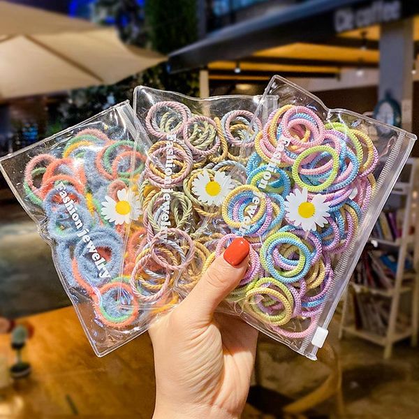 

hair accessories 100 pcs/bag children cute colors nylon elastic bands baby girls lovely sweet scrunchies rubber kids, Slivery;white