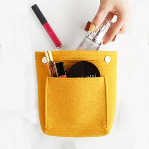 

women portable makeup bag felt fabric insert handbag cosmetics organizer travel inner purse cosmetic bags & cases