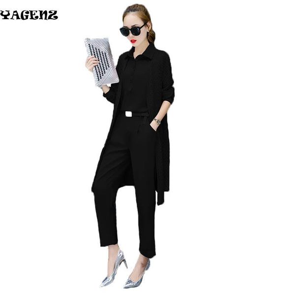 

women's suits & blazers women' set 3 piece spring suit 2021 female plus size long sleeve lace cardigan work clothes women autumn, White;black