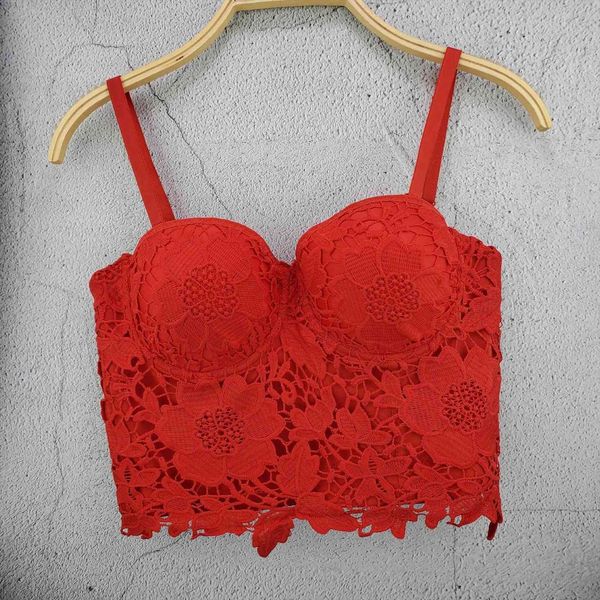 

fashion korean version lace womens tank short sling vest outside night club women wearing personality with chest pad, White