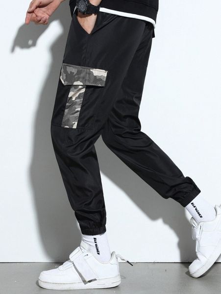 

men camo print utility pocket joggers q8va#, Black