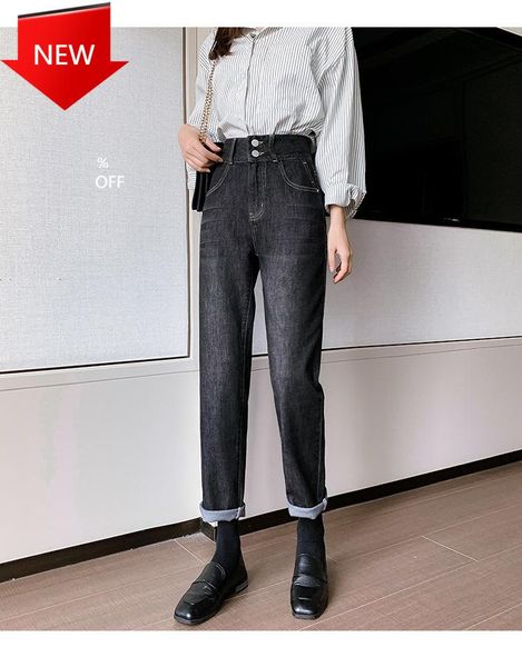 

women jeans buttons female high waist women's pants & capris, Black;white