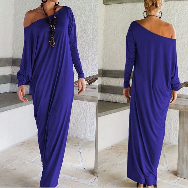 

casual dresses summer dress muslim women loose asymmetric neck solid colored beach long elegant robe femme spring vestido de mujer w1041, Black;gray