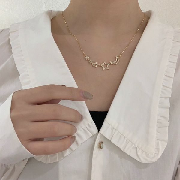 

chic crystal crescent moon star necklace for women gold color choker necklaces pendants for girls, Golden;silver