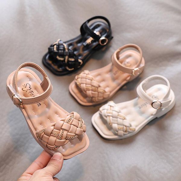

sandals girls 2021 summer weave princess shoes ankle strap baby kids children's open toe beach shoe gladiator, Black;red