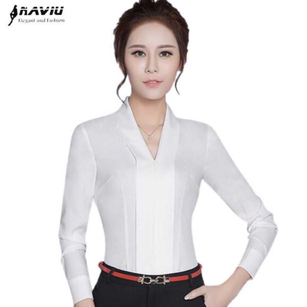 

temperament v-neck long sleeve white shirt women eleangt formal slim chiffon blouse office ladies work wear 210604