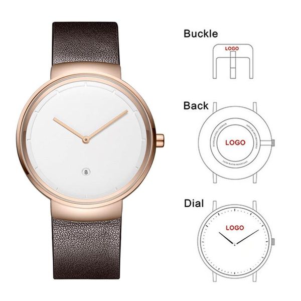 

wristwatches baosaili cl032 custom printed logo watch genuine leather strap rose gold case design your own minimal, Slivery;brown