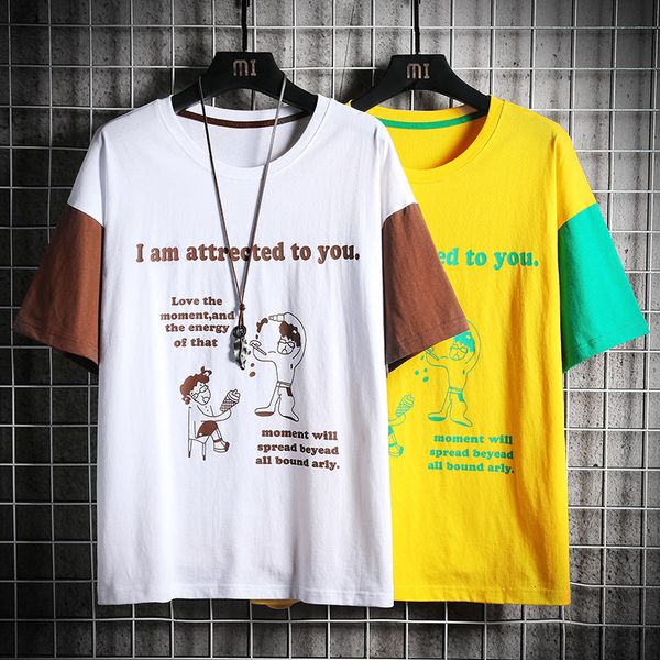 

summer male cotton t-shirt oversized hip streetwear japanese harajuku men's shirt fashionable, White;black