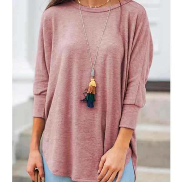 

plus size solid black shirt women casual cotton o neck women's and blouses three quarter sleeve irregular tunic 210603, White