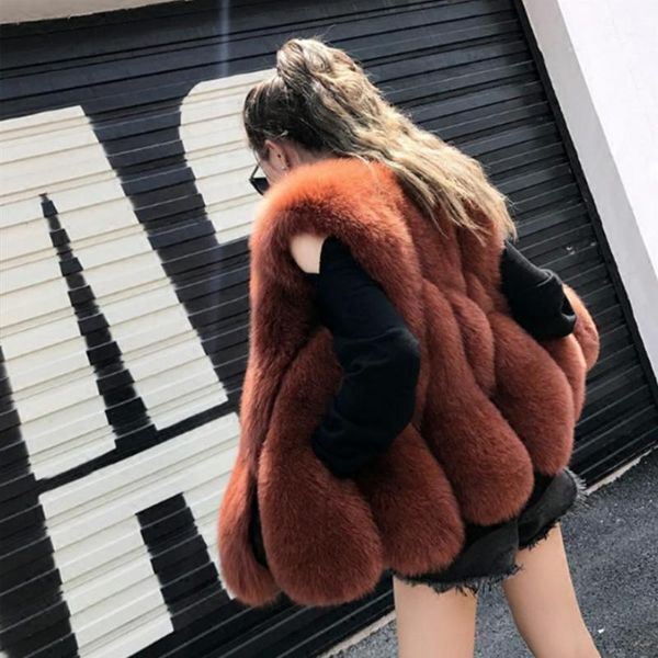 

xs-4xl plus size winter women luxury faux fur vest coat thicker warm sleeveless waistcoat fake outerwear feminino l17161, Black