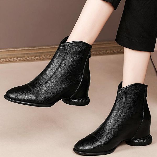 

boots oxfords shoes women lace up genuine leather high heel ankle female round toe platform pumps casual, Black