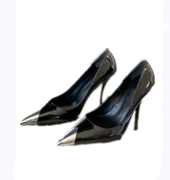 

fashion trendy master brand high heels dress shoes suede patent leather stiletto metal pointed toe decoration black gold silver formal casua