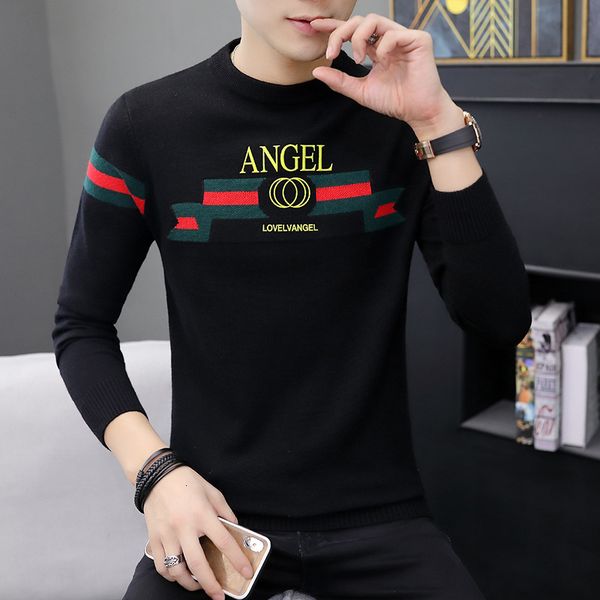 

sweater knit men's clothing wear slim fit youth korean casual round neck pullover bottomed, White;black