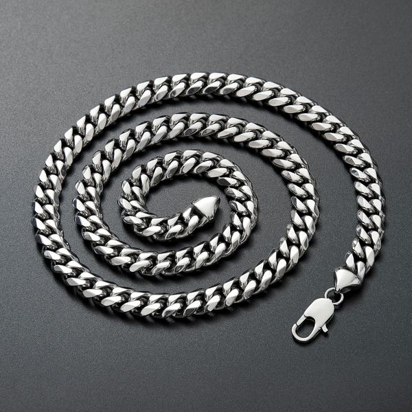 Corrente cubana moda designer jóias de aço inoxidável corrente cubana colar de prata colar masculino hip hop jóias 6/8/10/12mm estilo de moda simples