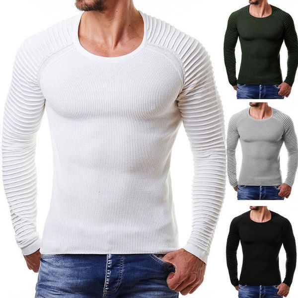 

round new fashion men neck jumper fitness knit t-shirts casual long sleeve pullovers mens clothes solid colors, White;black