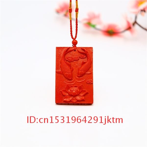 

woman red jewellery fish fashion organic carved pendant charm amulet chinese gifts necklace natural cinnabar, Silver