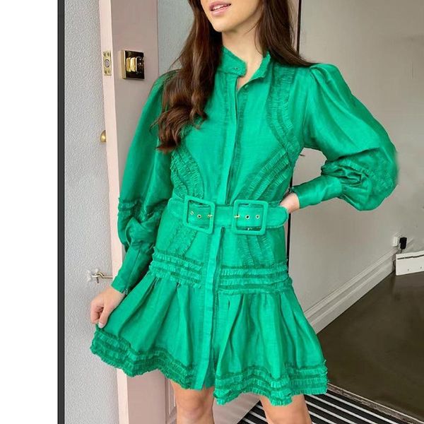 

casual dresses british style short dress 2021 summer waist belt single-breasted solid color fringe stitching personalized, Black;gray