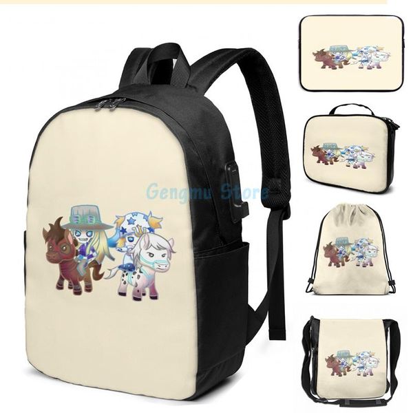 

funny graphic print horse riders usb charge backpack men school bags women bag travel laptop