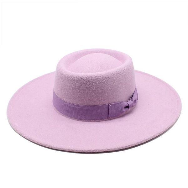 

wide brim hats fedoras hat with ribbon round panama jazz cowboy for women and men wool bowler wholesale, Blue;gray
