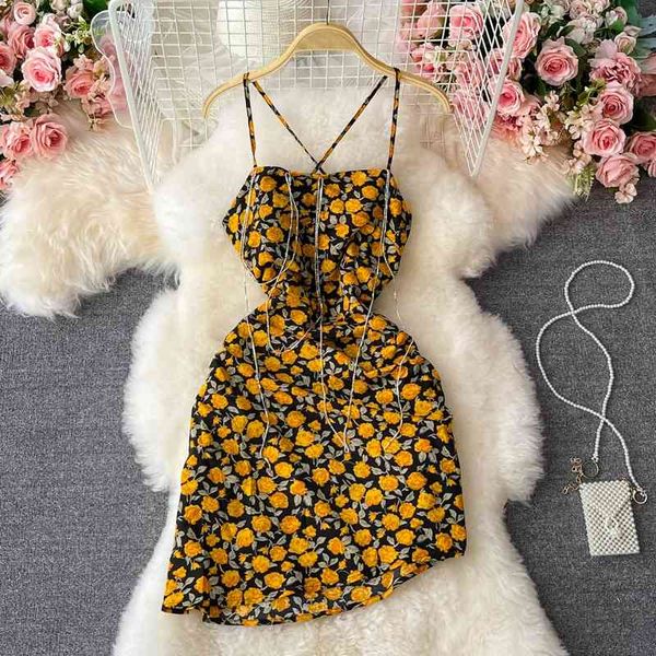 

summer little light yellow floral dress super fairy sweet seaside holiday dress 210709, Black;gray