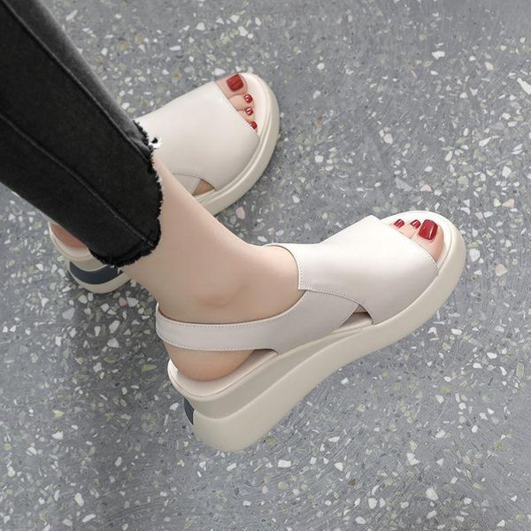 

sandals 2021 summer women modern platform wedges for thick soles open toe soft comfortable sandalias de mujer, Black