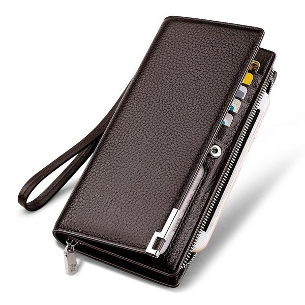 Brieftaschen WilliamPOLO Echtes Leder Brieftasche Männer Lange Reißverschluss Luxus Clutchbag Halter Geldbörse Business Mode Design für Telefon