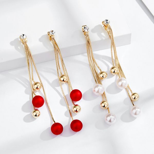 

net red live lovesickness bean earrings women's long tassels show face thin net light luxury autumn and winter, Golden