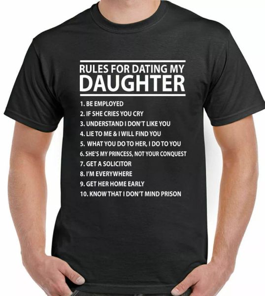 

daughter t-shirt rules for dating my mens funny birthday dad father's day, White;black