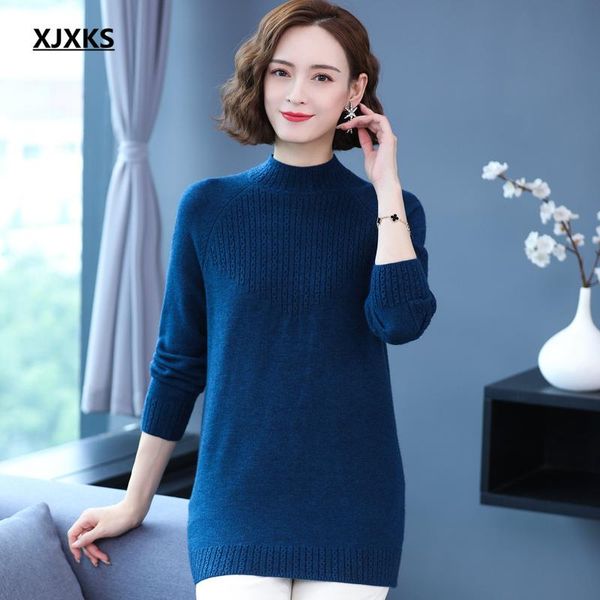 

women's sweaters xjxks 2021 winter solid color women mid-length turtleneck sweater high-end cashmere knitted pullover, White;black